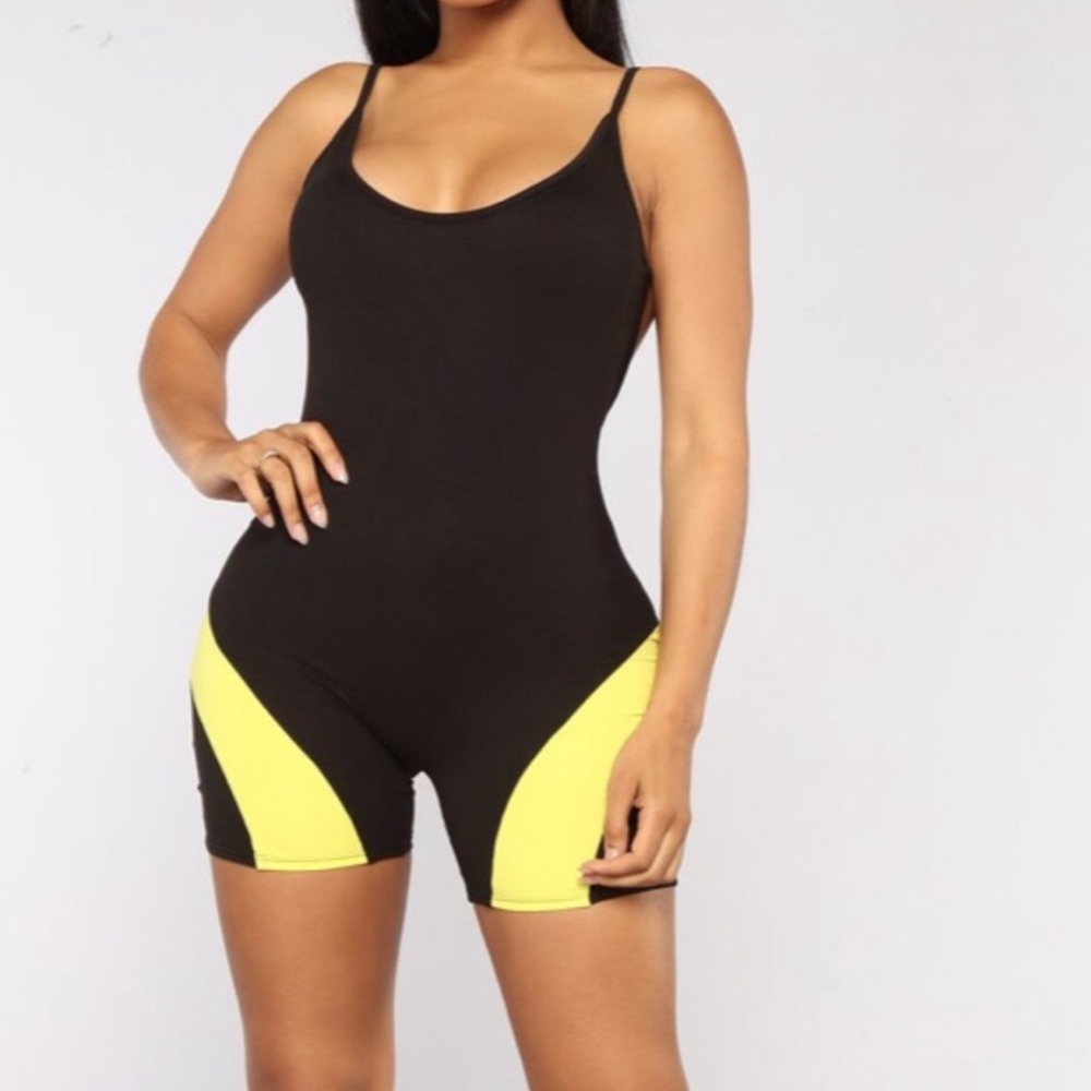 yellow and black romper